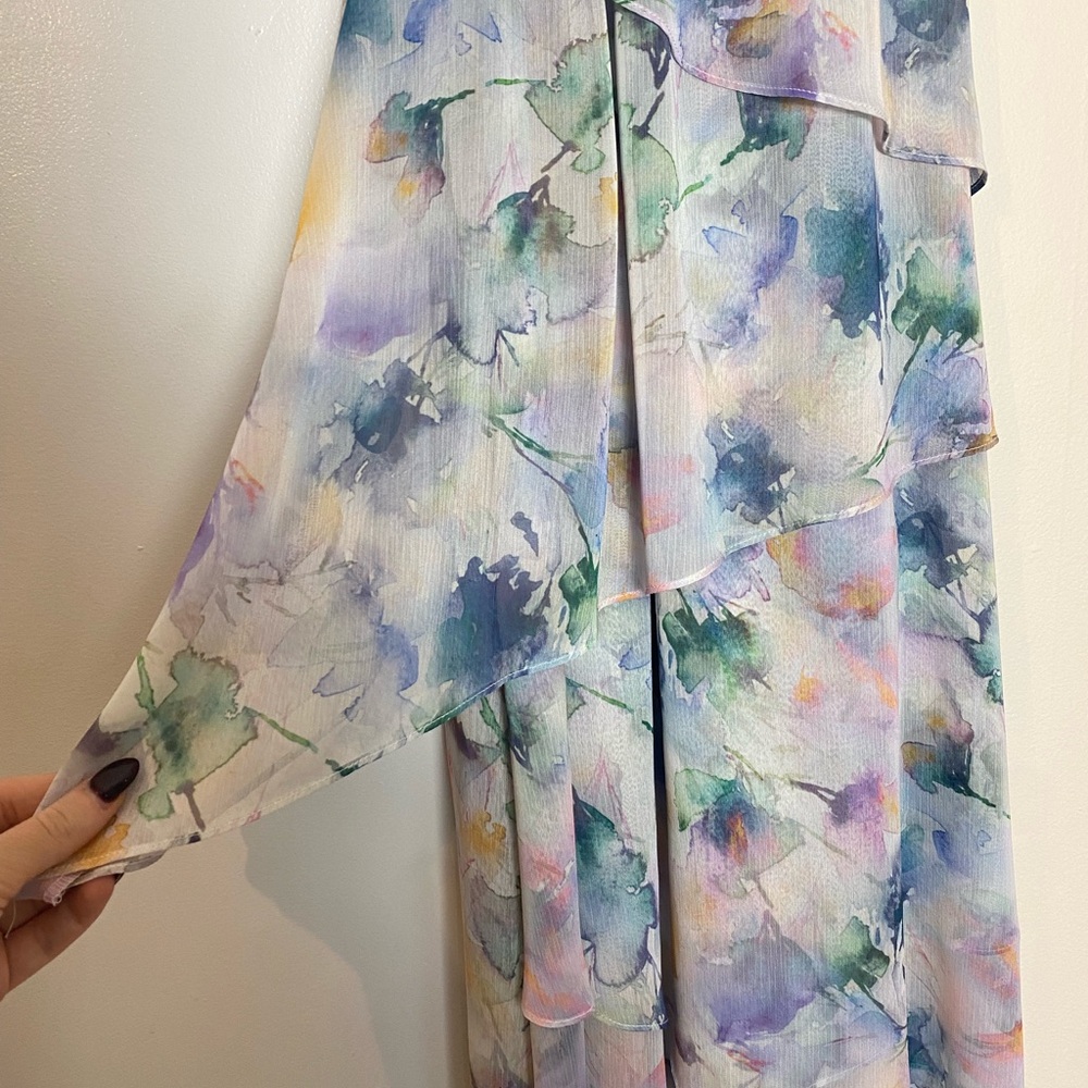 Misa Los Angeles Victorine Sleeveless High-Low Maxi Chiffon Watercolor Dress - Picture 4 of 10